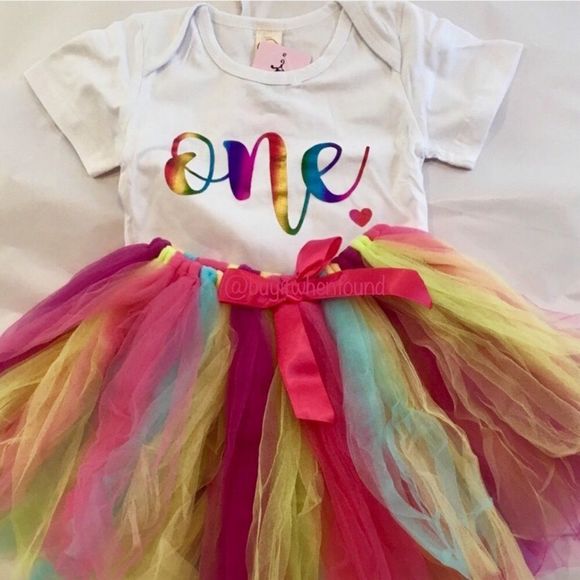 First Birthday Outfit | 1st Birthday Rainbow Sparkle Tutu Dress | Happy Birthday - Picture 5 of 9